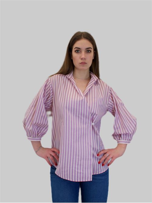 camicia donna avorio/lilla in tela di cotone e seta MAXMARA WEEKEND | 2351110731600022